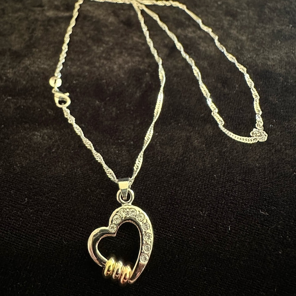 SILVER HEART NECKLACE WITH 3 CHARMS